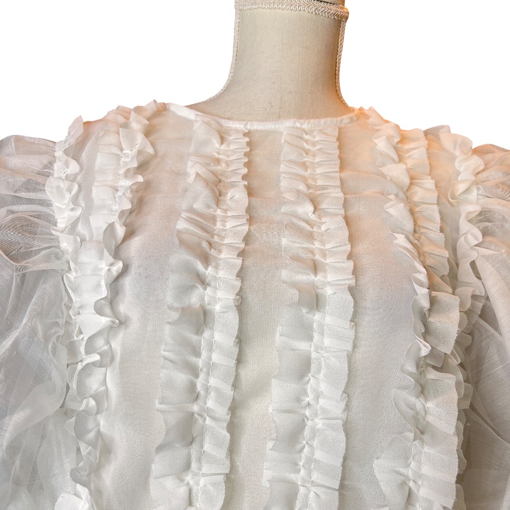Smocked White Ruffle Puff-Sleeve Blouse - Picture 8 of 12
